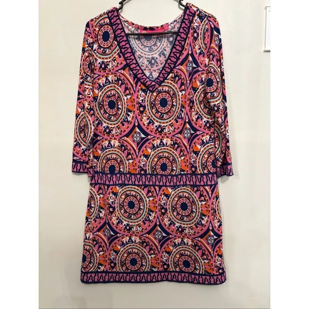 Macbeth Collection by Margaret Josephs Boho Printed Dress Size M V-Neck 3/4 Slee